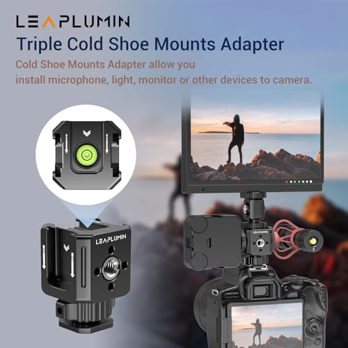 Triple Cold Shoe Mounts Adapter, 3/8'' Screw Hole to 1/4'' Screw Hole, Aluminum Alloy Hot Shoe Extension Bracke for DSLR Camera Flash Light, Monitor, Microphone-Black Black