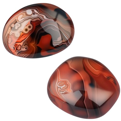 2PCS Natural Agate Worry Stones Rocks, Sardonyx Palm Stone Healing Crystal Stones for Massage Meditation, Healing, Yoga, Reiki, Zen,Decorative Rocks Gift for Kids Girl Women (6cm/2pc) 6cm/2pc