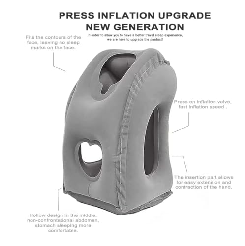 Inflatable Travel Pillow,U-Shaped JYSW Portable Airplane Pillow Multifunctional Neck and Head Support Lap Pillow for Airplanes Trains Buses and Office Napping with Eye Mask, Earplugs, Grey