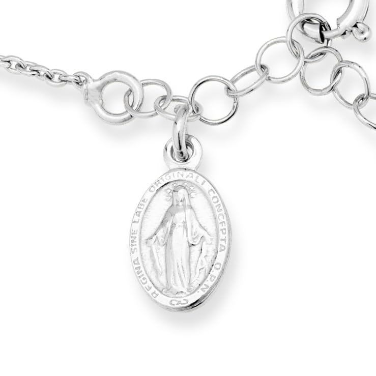 Miabella Italian 925 Sterling Silver Rosary Bead Chain Bracelet for Women Length 6 to 7 Inch