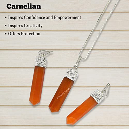 Handmade Cap Pencil Pendant Silver Carnelian