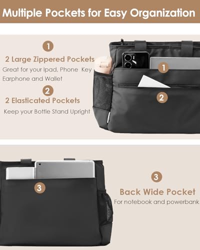 GLENKEY Insulated Lunch Bag Women Leakproof Cooler Tote for Work Outdoor Medium C_Black
