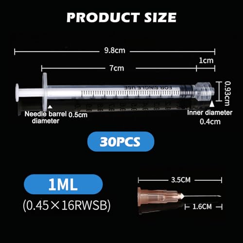 Pack of 30 Syringes 1 ml - Plastic Tube Disposable Syringes Small Dosing Syringes Liquid Syringes with Independent Seals