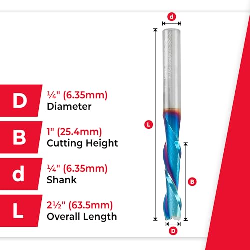 Amana Tool Spektra Extreme Life solid carbide spiral plunge router bit, 1/4-inch up-cut with 1/4-inch shank