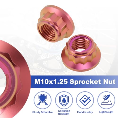 5 Pcs GR5 Titanium Alloy Sprocket Nut M10x1.25 Pink for Motorcycle