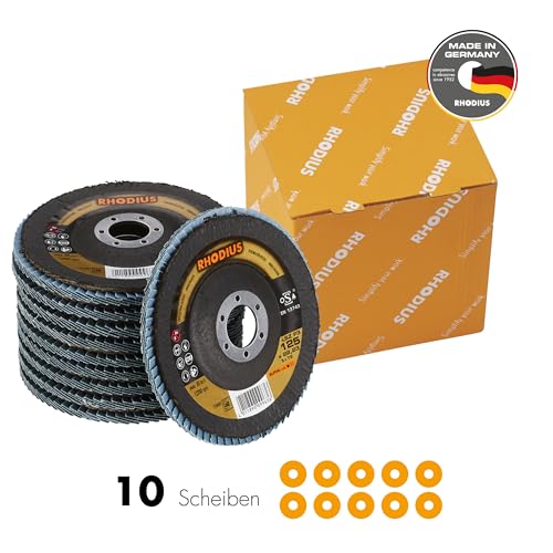 Rhodius LSZ F3 Flap Disc, 125 mm, K60, Pack of 10, Alphaline | Made in Germany, zirconia corundum, good cutting performance, good service life, for angle grinders, low vibration 10 x diameter 125 K60