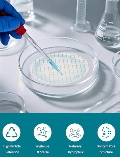 LVDALAB sterile gridded MCE filter membrane, 47mm, 0.22μm, 100-pack with black grid surface