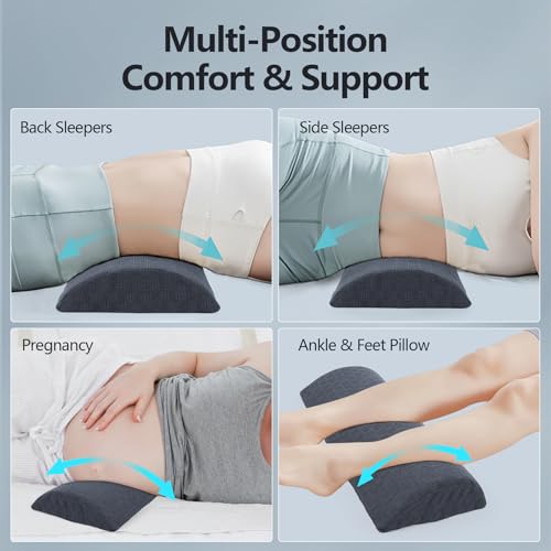 Cozyhealth - 2.95" H*18.7" L - Soft Small Lumbar Pillow for Sleeping, Memory Foam Back Lumbar Support Cushion for Lower Back Pain Relief Bed Waist Sleep Support Pillow for Side, Back(Dark Grey, Small) Dark Grey