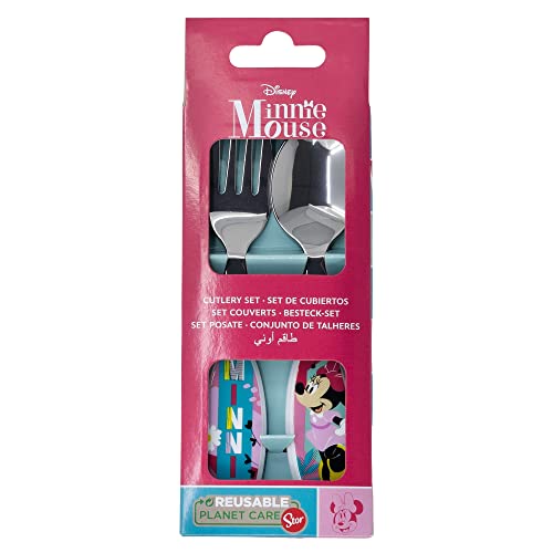 Stor Minnie Being More Minnie Stainless Steel Cutlery Set of 2 (1 Set/1 Item, 2 Pieces, Children's Tableware, BPA Free, Hand Wash)