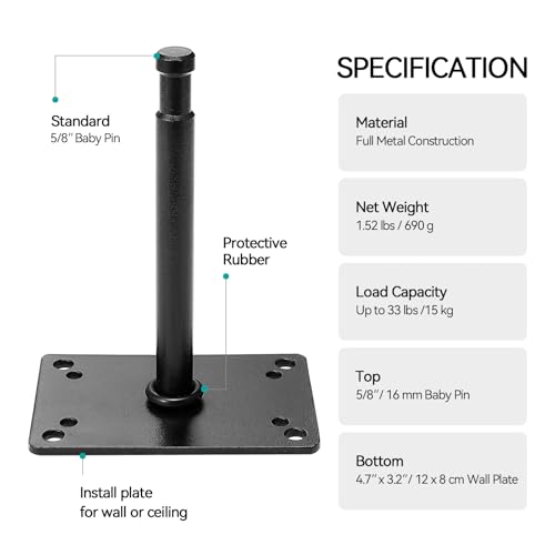 PHOCUS 6" Baby Pin Wall Plate, Wall Ceiling Mount, with 5/8" Stud Adapter