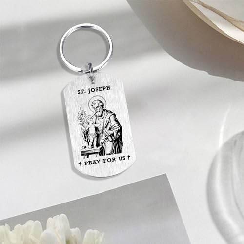Alotozo St. Joseph Gifts - Saint Joseph Keychain for Mens, Patron Saint of Workers Fathers Families Gifts, Father's Day Keyring for Dad Husband