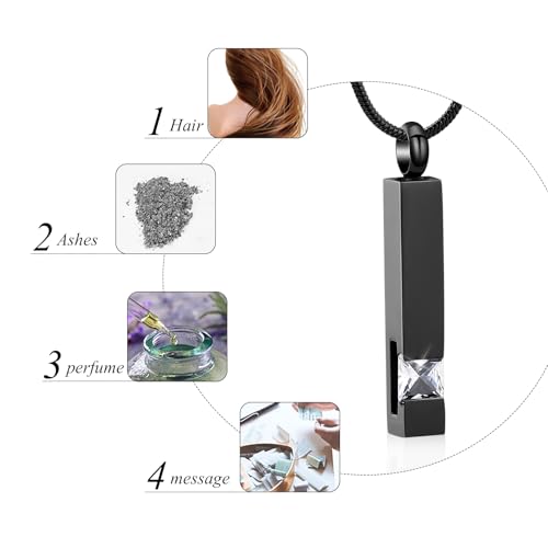 Crystal Cremation Urn Jewelry Cube Memorial Ashes Necklace Pendant Keepsake- Black Birthstone Series White