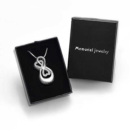 Infinity Love Urn Pendant Stainless Steel Snake Chain Cremation Jewelry for Ashes for Woman Free Filling Tools Include Steel-White