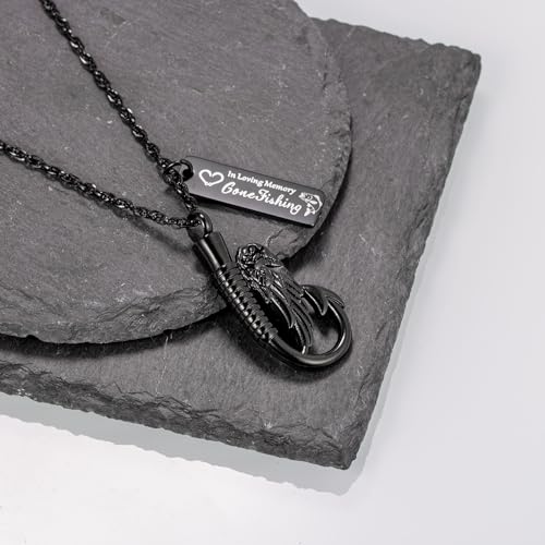 Gredstar Fishing Urn Necklace for Ashes, Angel Wing Hook Memorial Pendant