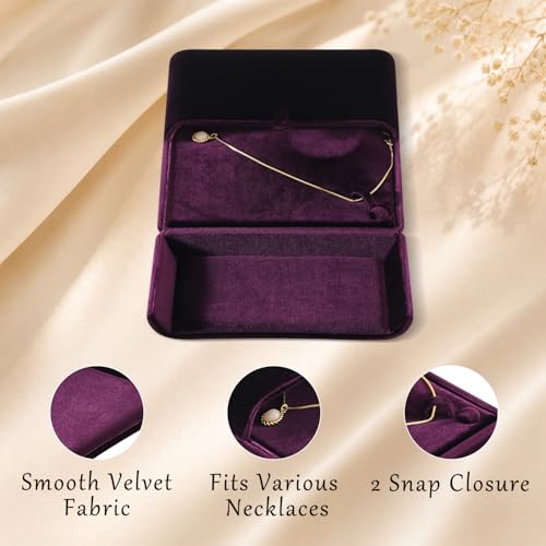 Velvet Large Necklace Box, Double‑Opening Jewelry Display Case for Pendants purple Medium Necklace Box