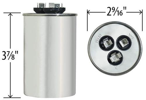 Genteq - 55 + 5 uF MFD x 370 VAC GE Industrial Replacement Dual Capacitor Round # C3555R / 97F9815