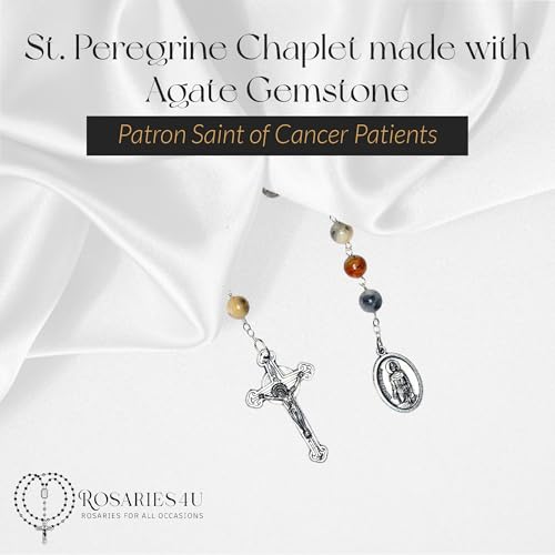 SAINT PEREGRINE Chaplet Created with Swarovski® Crystals, Gemstone OR Wood Agate Gemstone