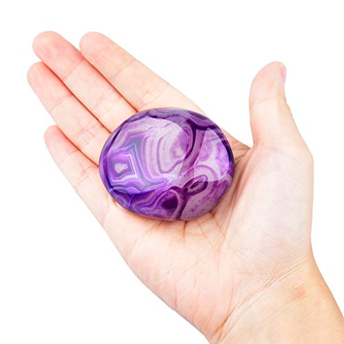 June&Ann Purple Agate Palm Stones Healing Gemstone Therapy Worry Crystal Stones for Meditation Chakra Balancing Collection, Irregular Shape