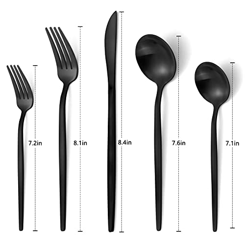 Matte Black Silverware Set, VANVRO 20-Piece Stainless Steel Flatware Set, Satin Finish tableware Cutlery Set, Service for 4, Home and Restaurant, Dishwasher Safe Matte Black