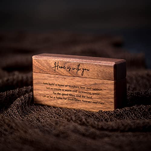 MUUJEE Double Ring Box - Engraved Slim Wooden Ring Case Box for Wedding Ceremony Engagement Proposal Ring Bearer Box - Anniversary Birthday Gift Ideas (Home Is With You) Home Is With You