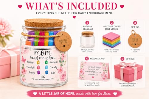 Read Me When Bible Verse Jar for Mom – Christian Gifts for Women, Scripture Cards with Bible Verses, Prayer Jar, mothers day gift, religious gifts for women