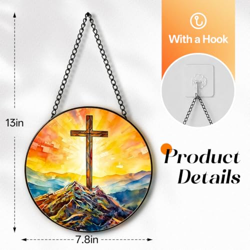 Cross Stained Glass Window Hanging, 7.87in Suncatcher Cross