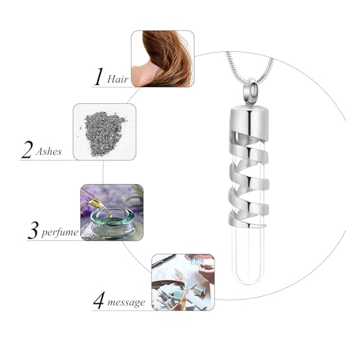 Clear Glass Tube Cremation Urn Jewelry Ashes Holder Necklace Keepsake Memorial Pendant Including Box/Fill Kits Silver