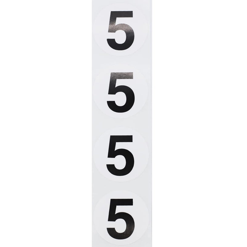 Black Number 5 Circle Stickers, 1.5 Inches Round, 500 Adhesive Labels on a Roll for Inventory, Bins, Retail, and Classroom Organization, Made in the USA Black 5