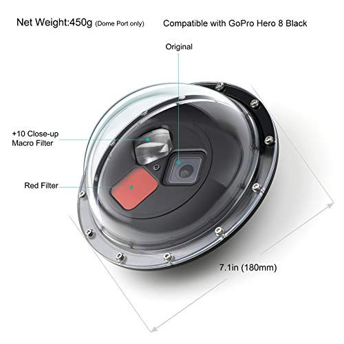 GEPULY Underwater Dome Port for GoPro Hero 8 Black Dome with Filters