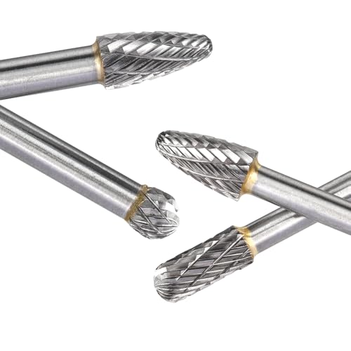 Treki Set of 4 Long Carbide Burrs with 6 mm Shank Carbide Milling Cutter Attachment for Drill, Tungsten Steel Cutter Bits Wood Carving Drill Bit Set for Woodworking, Metal Cutter Wood Cutter