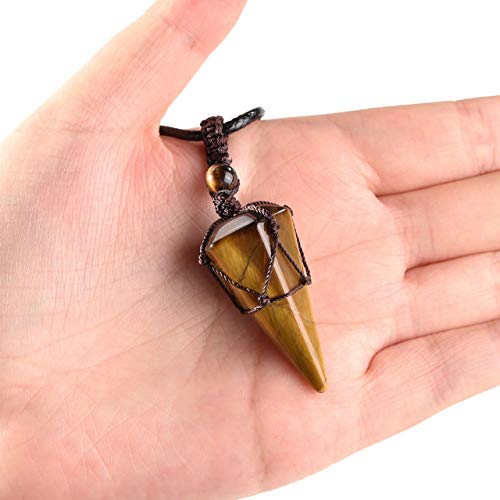 Top Plaza Mens Necklace, Gemstone Crystal Protection Pendant Necklace Yellow - Tiger Eye Stone