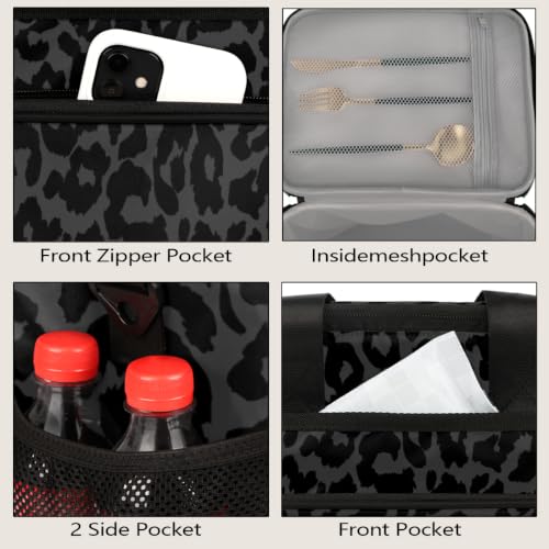 Pardick Soft Cooler Bag Black Leopard Print Insulated Lunch Box for Men & Women, Large Leakproof Lunch Bag Portable Beach Cooler for Work, Picnic, Road Trips,Fishing, Travel, Camping A-01