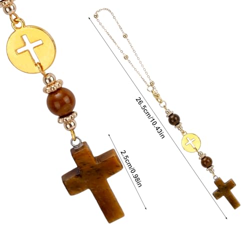 Cross Crystal Car Charm for Rear View Mirror, Cute Boho Car Mirror Hanging Accessories for Women (Yellow) Yellow
