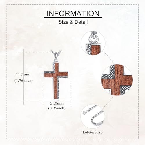 Celtic Cross Necklace Sterling Silver Wood Cross Pendant Celtic Knot Necklace Religious Jewelry Gifts for Men