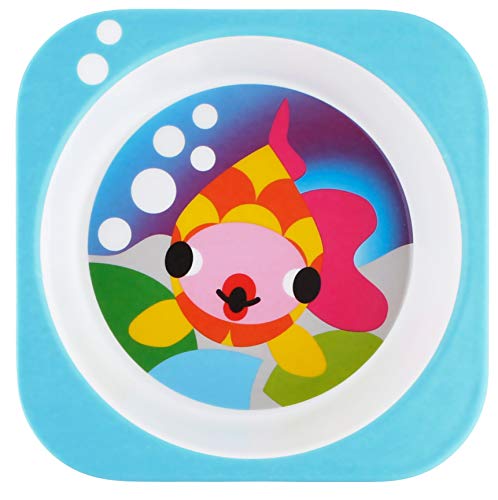 French Bull 4pc Toddler Kids Feeding Melamine Tableware Flatware BPA Free Dishwasher Safe, Durable Plate, Cup, Bowl, Divided Tray Dinnerware, 4 Piece Set, Ocean