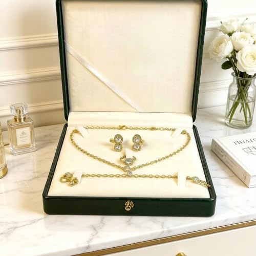 Jewelry Boxes, Dark Green PU Leather Necklace Wedding Ring Box