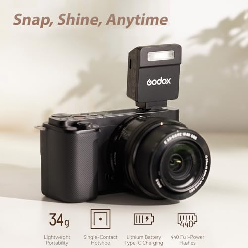 Godox iM22 Mini Camera Flash On-Camera Flash Speedlite 5 Power Levels 3s Recycle Time 440 Full Power Flashes with Type-C Charging Battery Replacement for Canon Nikon Sony Mirrorless Cameras