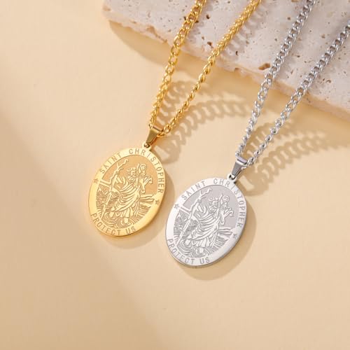 Dreamtimes St Christopher Necklace Bible Verse Pendant Medal Pendant Protection Religious Amulet Jewelry For Men Women Guardian Travel Protection Gift Style 2-G