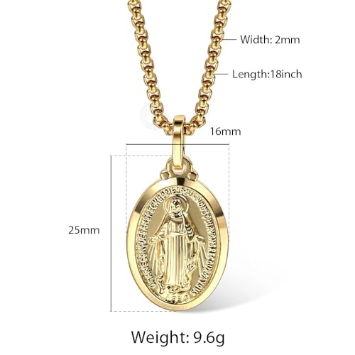 18K Yellow Gold virgen de guadalupe necklace Religious Jewelry Our Lady Virgin Mary Pendant Necklaces for Charms Women Men Accessories Chains Vintage Colar Medalla De la Virgen Virgencita GP430