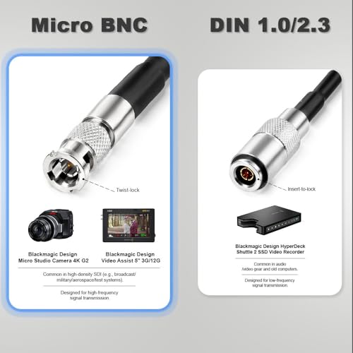Alvin's Cables 12G HD SDI Coaxial Cable Micro-BNC Male High-Density BNC to BNC Male for Blackmagic Video Assist 75 Ohm straight micro bnc