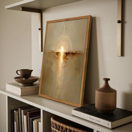 Framed Christian Wall Art, Abstract Gold Divine Light Wall Decor Paintings, Sandstone Textured Sacred Sunrise Pictures Prints Religious Home Decor for Living Room Bedroom Prayer Room 12x16 inch Golden Framed 16"L x 12"W