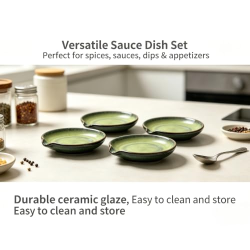WF Ceramic Spoon Rest, Stove Top Spoon Rest for Kitchen Counter, Cooking Utensil Set of 4, for a Tablespoon or Coffee Teaspoon (green) Green