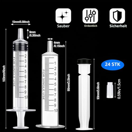 Pack of 24 Syringes 10 ml Syringe 10 ml with Cap Disposable Syringes Without Needle | Sterile Dispensing Syringe Disposable Syringes 10ml for Plant Watering Small Pet Feeding Scientific Lab