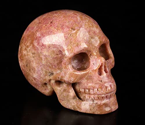 Skullis 2.0” Pink and Black Rhodonite Crystal Skull, Hand Carved Gemstone Fine Art Sculpture, Reiki Healing Stone Statue.1390 2.0” Pink and Black Rhodonite 26