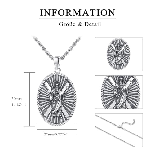 925 Sterling Silver Saint Andrew Necklace St Andrew Oval Medal Pendant Religious Jewellery Catholic Gifts for Men Women
