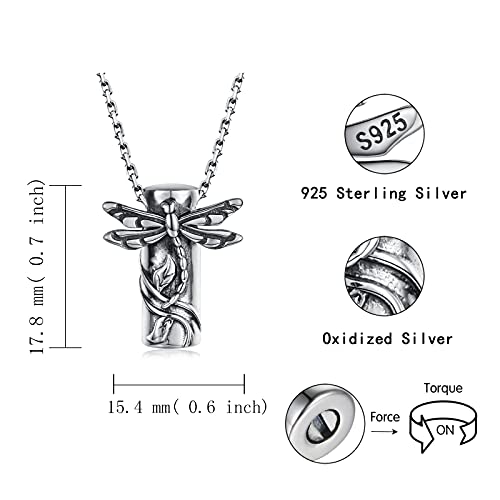 APOTIE Sterling Silver Dragonfly Urn Necklace for Ashes Cremation Dragonfly Memorial Keepsake Jewelry Gifts for Women Loss Loved One