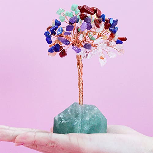 7 Chakra Healing Crystal Tree Natural Gemstone Crystals Stone Base Copper Wire Tree Life Money Trees for Home Office Desk Room Bookshelf Decor Reiki Spiritual Energy for Womem Men 7 Chakra