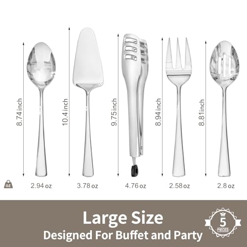 KINGSTONE 5 Piece 18/10 Serving Utensils Set, Stainless Steel Serving Set 5-Piece Silver