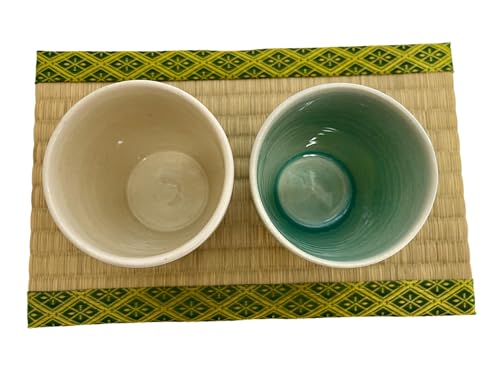 Hand-made Japanese Ceramic Yunomi Tea cups Set, Versatile Cups Engraved with Lines Pattern Blue and White for Hot Green Tea, Sake, Set of 2 from Japan M58456