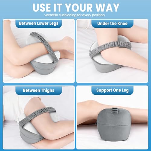 Memory Foam Knee & Leg Pillow for Side Sleepers, Grey & White